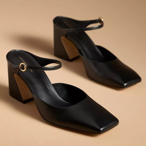By Anthropologie Square-Toe Mule Heels—Black - Picture 1 of 8